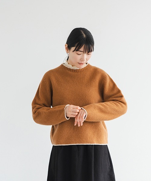 D ニット セーター ラムウールカシミヤクルーネックセーター