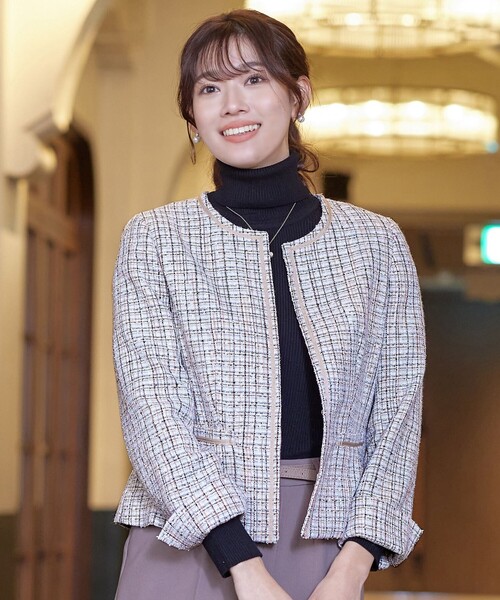 Tiaclasse ジャケット ノーカラージャケット ラメツイードジャケット