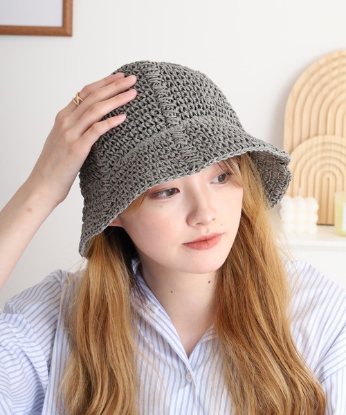 【関税込み】Staud ベージュ Meyers クロシェ バケットハット Sense of Grace 帽子 ハット ペーパークロシェ バケットハット