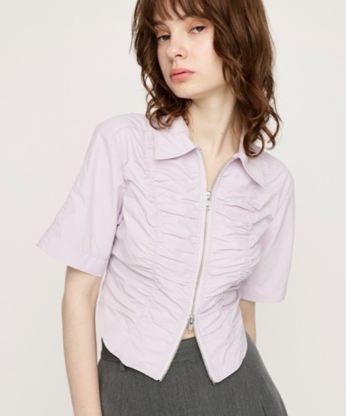 SLY（スライ） ブラウス シャツ FRONT ZIP BACK OPEN BL フロント