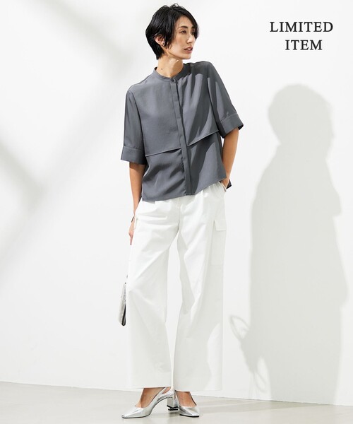 ICB 【洗える】ゼブラシアーJQ クロップドシャツ ICB ブラウス シャツ 「WEB限定・洗える」 シルキーツイル