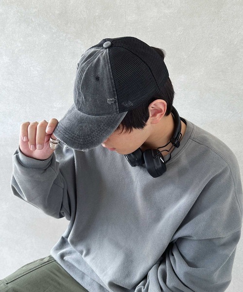 BAYBLO キャップ 帽子 (KS)ウォッシュ×ダメージメッシュキャップ