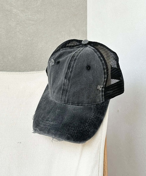 BAYBLO キャップ 帽子 (KS)ウォッシュ×ダメージメッシュキャップ