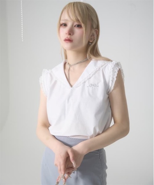Fickle Bebe ブラウス シャツ セーラーカラーレースブラウス