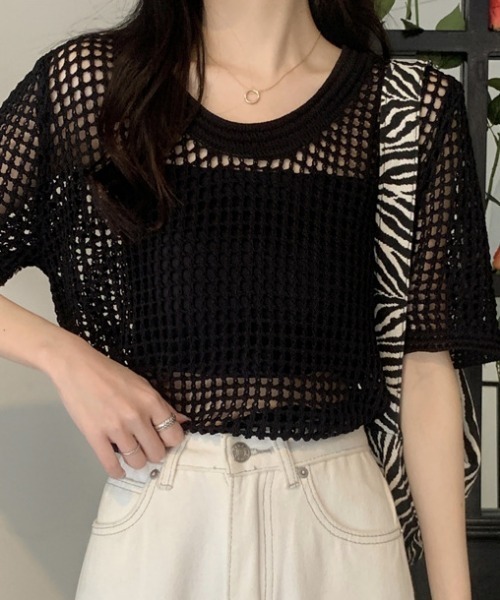 tシャツ 半袖 メッシュショートスリーブトップス レディース