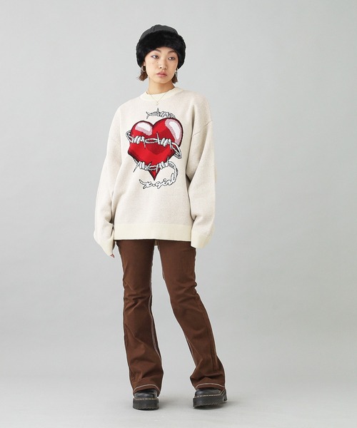 X-girl ニット HEART BARBED WIRE JACQUARD KNIT TOP レディース 
