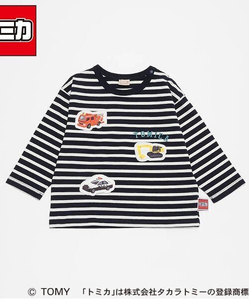 petit main tシャツ 「TOMICA」ボーダーアップリケ長袖Tシャツ キッズ