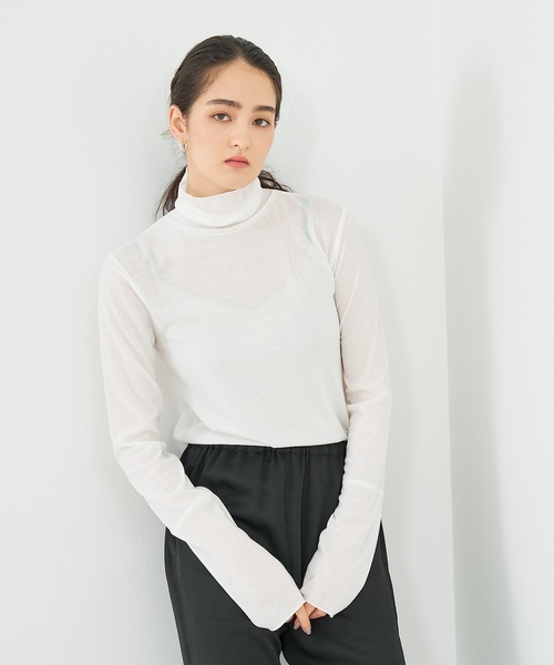 tシャツ メランジリブタートルネックカットソー レディース