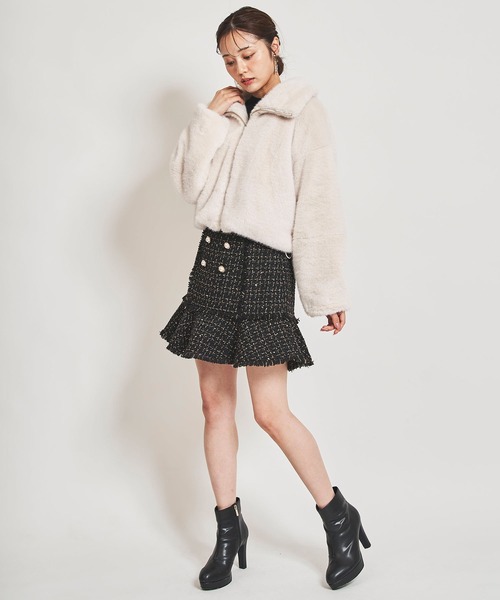 31 Sons de mode スカート ツイードフリンジミニスカート