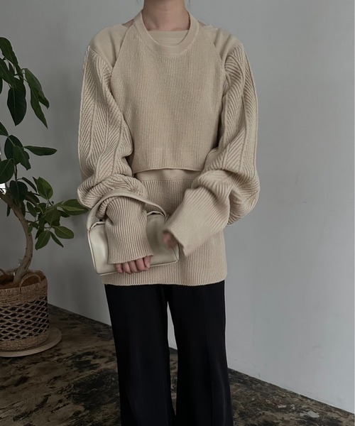 ニット/セーター lawgy 2way design knit lawgy（ラウジー） ニット セーター string neck 2way fringe knit