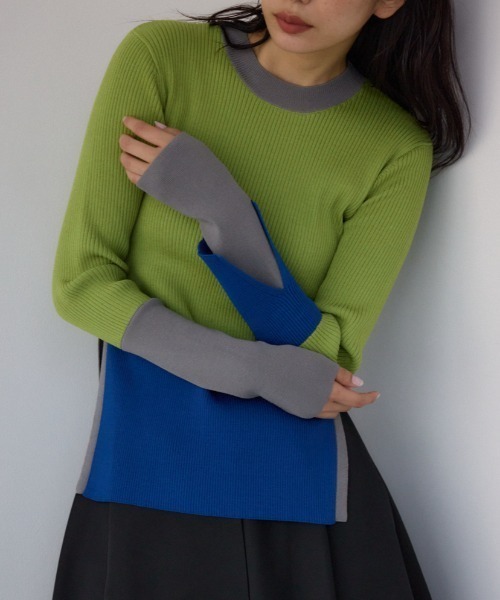 【PLUS】カラーブロッキングリブニット/レディース/トップス ニット  長袖 ブランド AZUL PLUS AZUL BY MOUSSY 【PLUS】カラーブロッキングリブニット