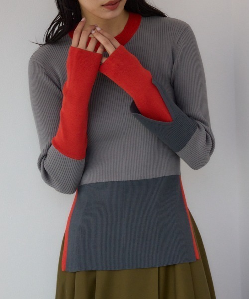 【PLUS】カラーブロッキングリブニット/レディース/トップス ニット  長袖 ブランド AZUL PLUS AZUL BY MOUSSY 【PLUS】カラーブロッキングリブニット