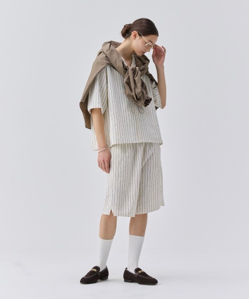 soerte ハーフパンツ ワイドパンツ パンツ Handwritten Stripe Half