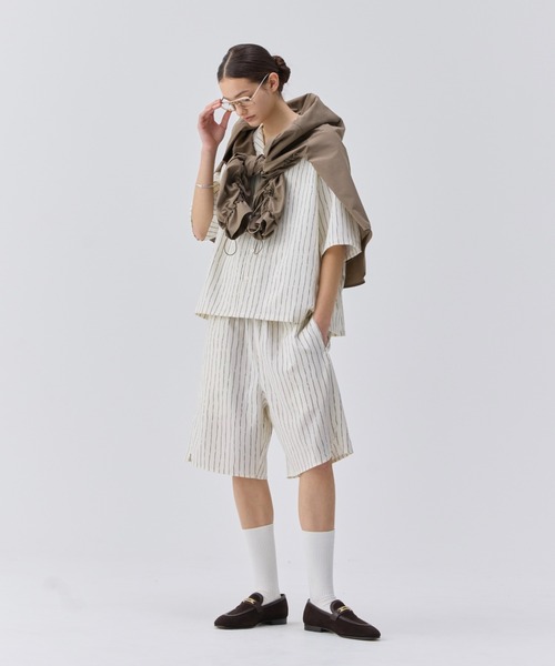 soerte ハーフパンツ ワイドパンツ パンツ Handwritten Stripe Half