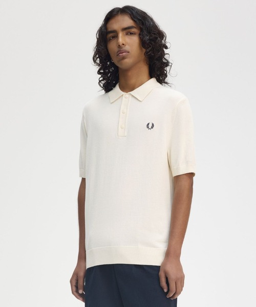 FRED PERRY コットンニット ポロシャツ ロゴ イタリア製 FRED PERRY ポロシャツ Cotton Knitted Polo Shirt／コットン