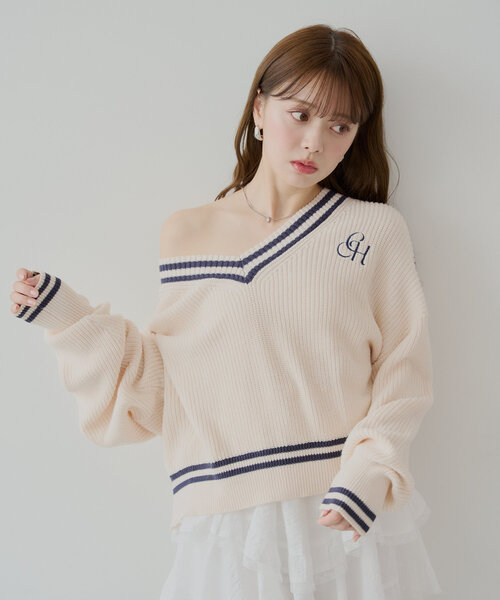 ニット セーター ウィメンズ ”Signature Stripe” アイレット ニット / 155222 KN158 レディース 組曲 ニット セーター 「洗える」アイレットパターン レディース