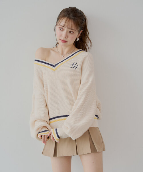 chico様 Chico ニット セーター ライン入りVルーズニット レディース