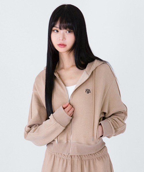 パーカー A'GEM/9 × .kom 「muah muah/ムーアムーア」 STITCH LOGO PIGMENT HOOD ZIPUP/ステッチロ