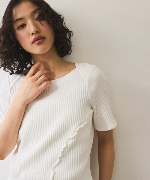 tシャツ 「WEB限定」アシンメトリーカッティングTシャツ レディース ADAM ET ROPE' tシャツ 「WEB限定」アシンメトリーカッティングT