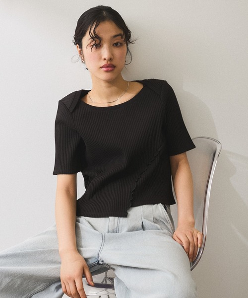 tシャツ 「WEB限定」アシンメトリーカッティングTシャツ レディース ADAM ET ROPE' tシャツ 「WEB限定」アシンメトリーカッティングT
