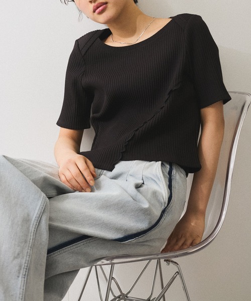 tシャツ 「WEB限定」アシンメトリーカッティングTシャツ レディース ADAM ET ROPE' tシャツ 「WEB限定」アシンメトリーカッティングT