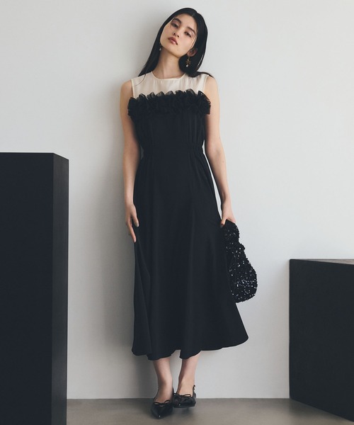 フラワー付きチュールドッキングドレス VIS ワンピース 「VIS DRESS」チュールフラワードッキング