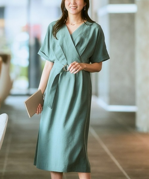 7days Life Styling ワンピース 麻調合繊カシュクールタイトスカート 