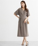 ワンピース 夏 半袖 麻調合繊カシュクールタイ...の詳細画像1