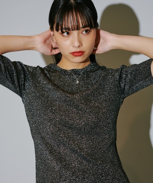 tシャツ (CREOLME)ラメシアープルオーバー レディース tシャツ ラメクルーシアートップス/シアーインナー/新色追加