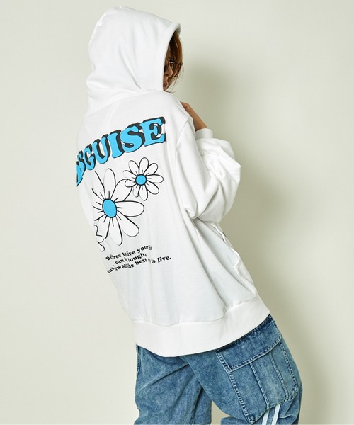 パーカー 「バックロゴ×花柄プリント」ZIPパーカー／ゆるカワ抜け感