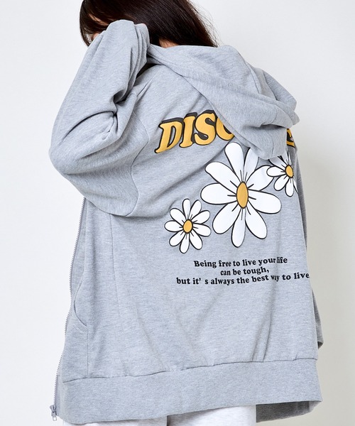 パーカー 「バックロゴ×花柄プリント」ZIPパーカー／ゆるカワ抜け感