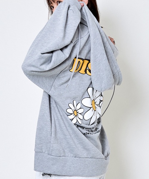 パーカー 「バックロゴ×花柄プリント」ZIPパーカー／ゆるカワ抜け感