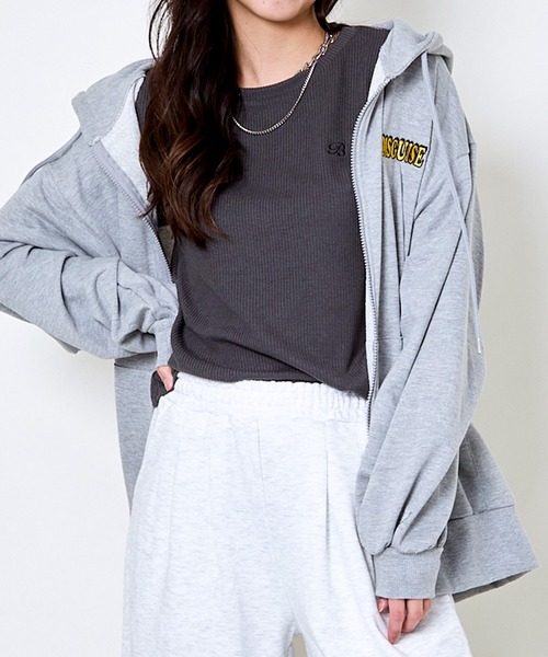 近年モデル★レオナール ロゴ 花柄メッシュ フーディ パーカー 大きいサイズ42 パーカー 「バックロゴ×花柄プリント」ZIPパーカー／ゆるカワ抜け感