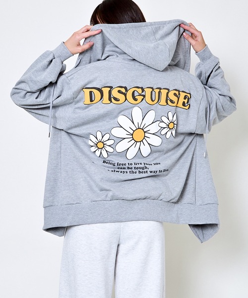 パーカー 「バックロゴ×花柄プリント」ZIPパーカー／ゆるカワ抜け感