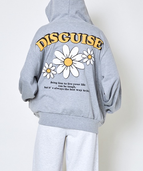 パーカー 「バックロゴ×花柄プリント」ZIPパーカー／ゆるカワ抜け感