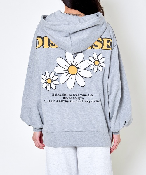 パーカー 「バックロゴ×花柄プリント」ZIPパーカー／ゆるカワ抜け感