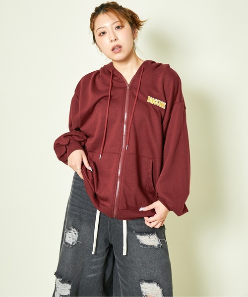 パーカー 「バックロゴ×花柄プリント」ZIPパーカー／ゆるカワ抜け感