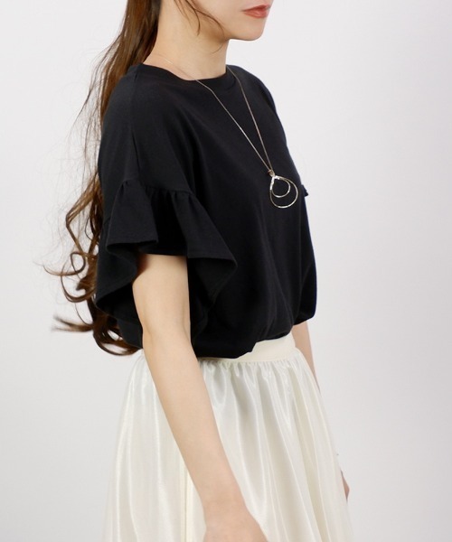CLOTHY tシャツ 半袖 「フェミニンなゆるカットソー♪」フリル切替