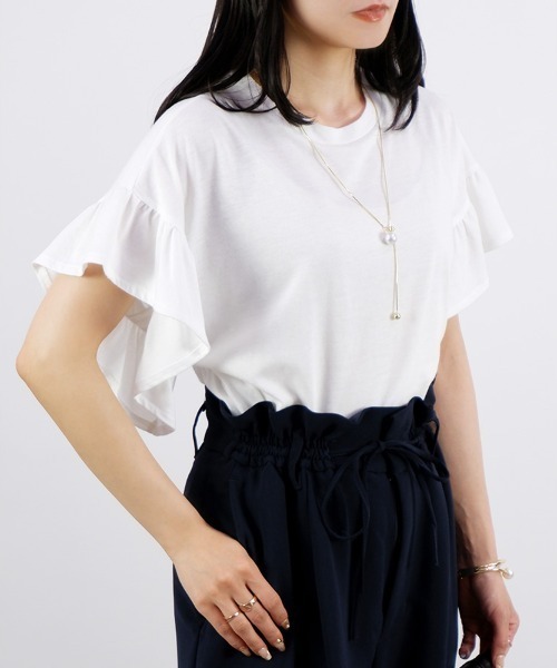 CLOTHY tシャツ 「フェミニンなゆるカットソー♪」フリル切替トップス