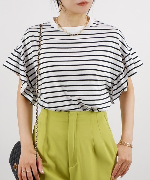 CLOTHY tシャツ 「フェミニンなゆるカットソー♪」フリル切替トップス