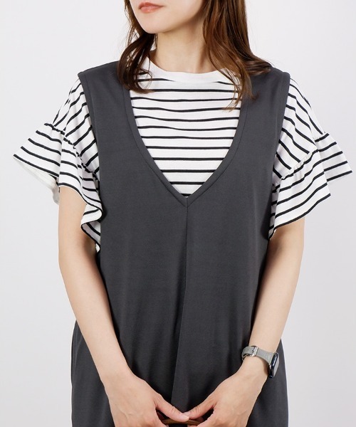 CLOTHY tシャツ 「フェミニンなゆるカットソー♪」フリル切替トップス