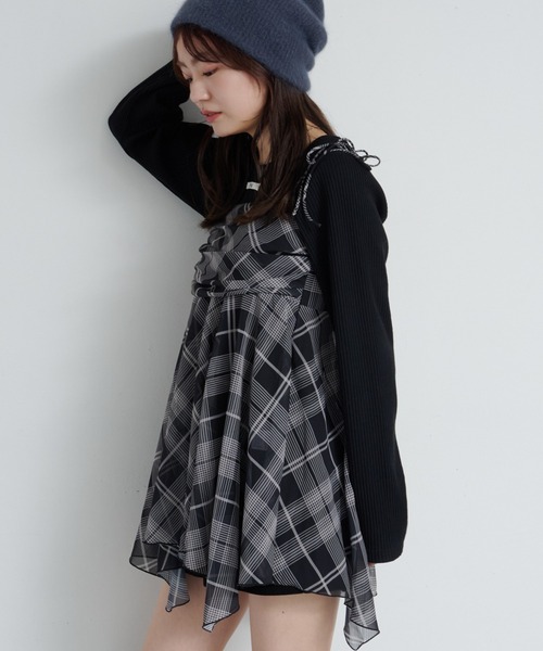 Kastane（カスタネ） チュニック 「ボウタイ付き」チェックアシメ