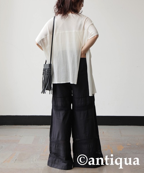 antiqua（アンティカ） ワイドパンツ パンツ インド綿レース パンツ