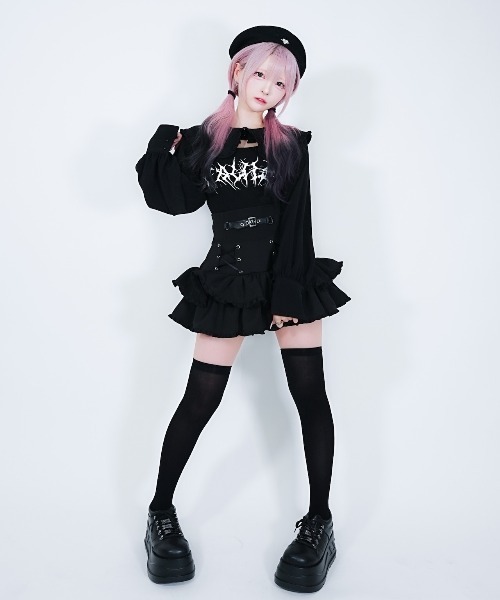 Hauls スカート ハウスダストコラボ レースアップフリルミニスカート