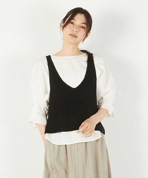 MELROSE claire ベスト ジレ 「麻タッチ片畦キャミ型ベスト