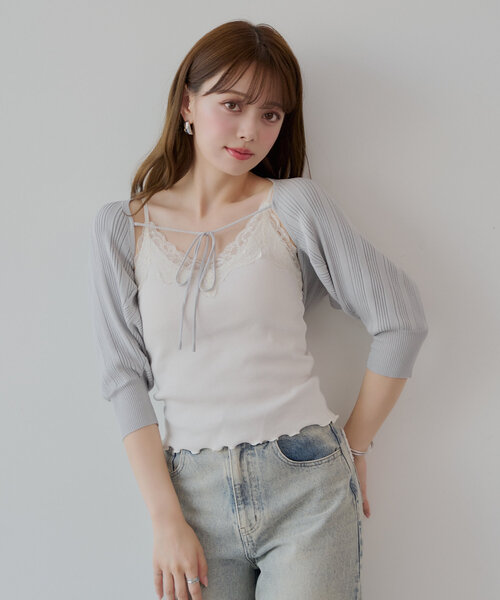 Chico カーディガン リブリボンボレロカーディガン レディース