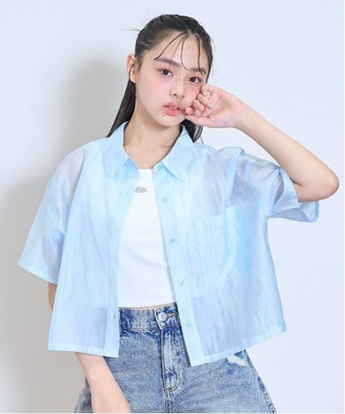 ジプソフィア Gypsohila ブラウス シャツ 半袖 リボン F 水色 Zip Blouse | gypsohila