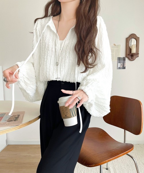極美品✨定価１.５万❤️　白　洗える　カットジャガードシフォン2WAYチュニック classicalelf（クラシカルエルフ） ブラウス シャツ 一枚でサマになる