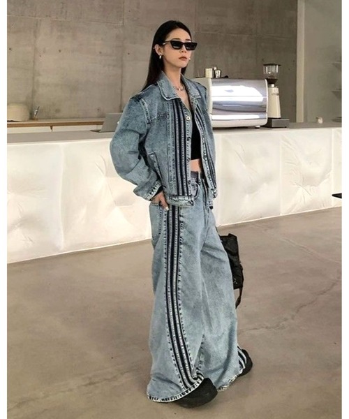 FUNdaysion セットアップ ライン切り替えデニムセットアップ