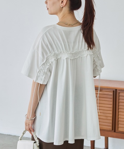 tシャツ バックドロストギャザープルオーバー レディース